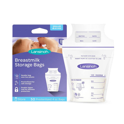 Lansinoh Breastmilk Storage Bags, 50 Count, Baby Essentials, Fast Freeze & Thaw Breast Milk Bags for Baby Bottle Feeding, Strength & Stretch, 4 Ounce