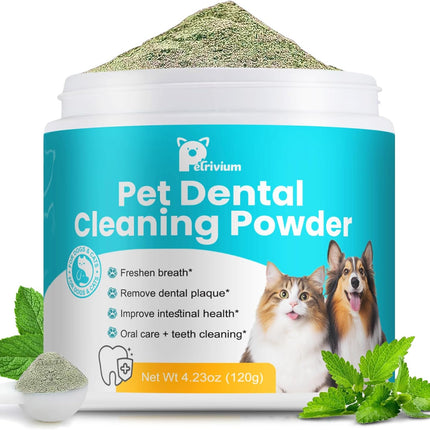 Dog Teeth Cleaning Powder, Dental Powder for Dogs Teeth Cleaning and Breath Fresh, Bad Breath Fresher & Tartar Remover with Enzyme, Probiotics. Plaque Off Pet Tooth Cleaning 120 Grams 60 Servings