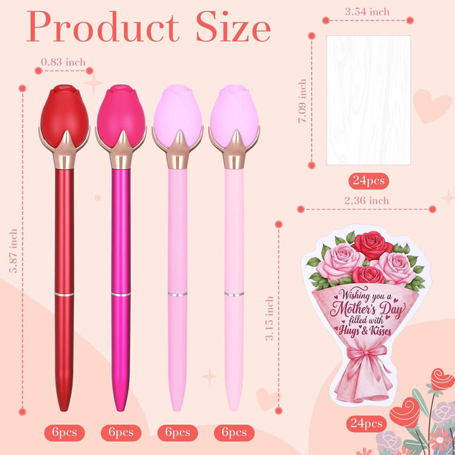 24 Sets Mother's Day Gifts Bulk, Rose Flower Ballpoint Pens with Mother's