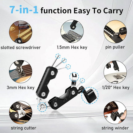 GUITTO Guitar String Winder Cutter, Bridge Pin Puller with 3 Hex Keys 1 Screwdriver, 7-in-1 Guitar Tool for Acoustic Electric Bass Guitars GGT-02