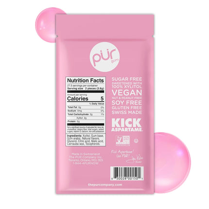 PUR Gum | Aspartame Free Chewing Gum | 100% Xylitol | Natural Bubblegum Flavored Gum, 55 Pieces (Pack of 1)