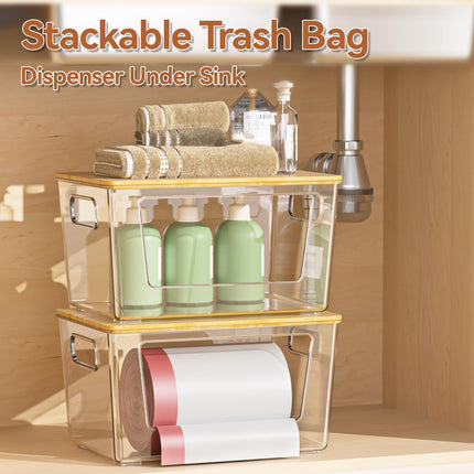 Soporte para bolsas de basura, 2 unidades, con tapa de bambú y dispensador apilable