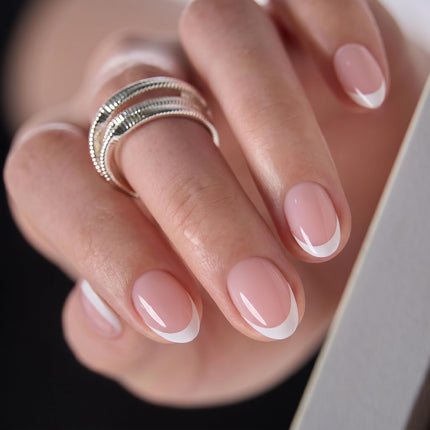 Extra Short Almond Press On Nails, Blush Veil Nude Pink, Soft Gel - photo 12