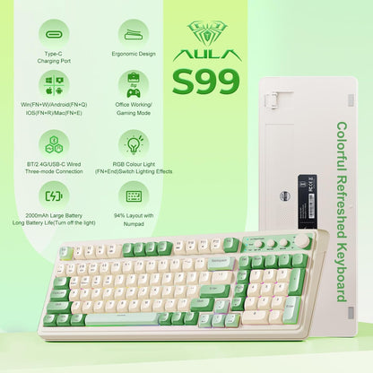 Green Tri-Mode Wireless Gaming Keyboard with Number Pad - photo 2