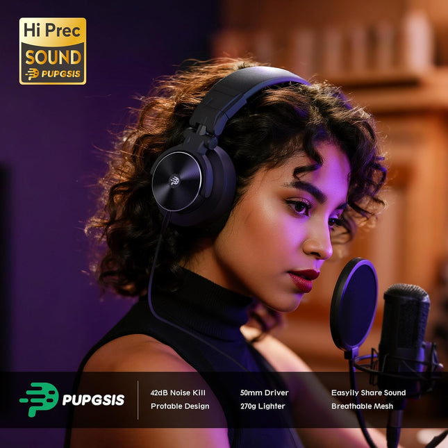 Over Ear Headphones Wired: Studio Monitor Headphones - Professional 40kHz Hi-Res DJ Stereo Headphones - 1/4 to 3.5mm Audio Jack for Recording/Mixing/Podcast/Guitar/Piano
