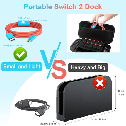 Switch 2 Dock,(Plug-and-Play) 4K@60HZ 6.6 ft,USB C to HDMI Replacement Cable for Nintendo Switch Dock,Portable Travel TV Base Adapter ＆ Travel NS2 Docking Station Cord Compatible with Nintendo Switch