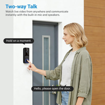 Wireless Wi-Fi Surveillance Cameras, Doorbell Camera with Two Way Audio, AI Human Detection, 2-Way Talk,Night Vision and Cloud Storage, 2.4G Wi-Fi Only