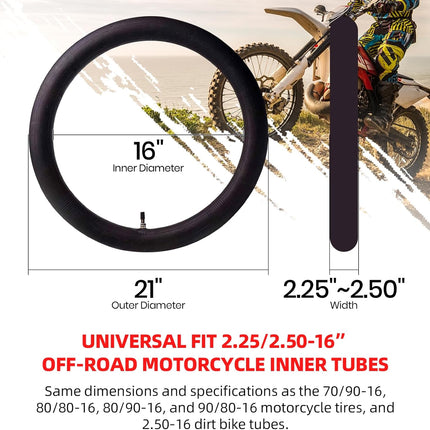 (2 Pack) AR-PRO 2.25/2.50-16” Off-Road Motorcycle Inner Tubes with TR4 Valve Stem - 70/90-16 Motorcycle Tire Replacement Inne