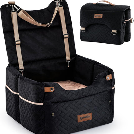 ZOMISIA Elevated Dog Car Seat for Medium Dogs, 3 Adjustable Heights with 2 Egg Crate Foam Boosters 4"+2", Dual-Sided Cooling&Plush Waterproof Cover, 2 Safety Leashes & Buckles, Black