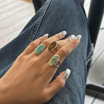 Geometric Oval Statement Ring for Women Open Band Wrap Finger Rings