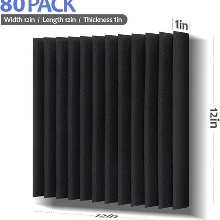 80 Pack Acoustic Foam Panels,1"X 12" X 12"Sound Proof Foam Panels,High Density Sound Absorbing Panels,Soundproof Wedges Panels for Studio Recording & Office & Home