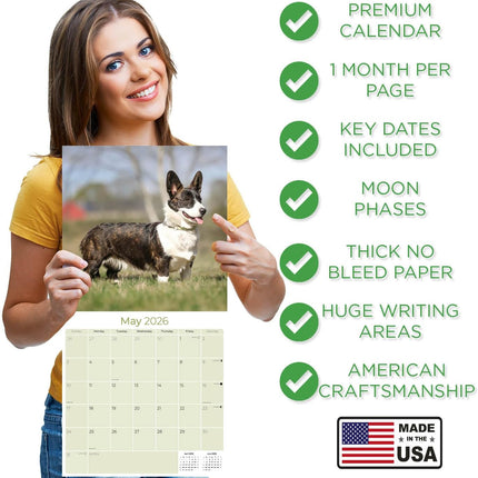 Corgi Calendar 2026 by MegaCalendars – Monthly Dog Breed Wall Calendar, Made in USA
