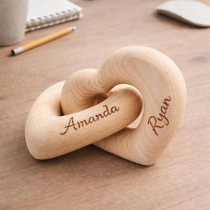 Personalized Romantic Interlocking Wood Hearts - Custom Couple Names Valentine's Anniversary Wedding Gift - Handcrafted Home Decor