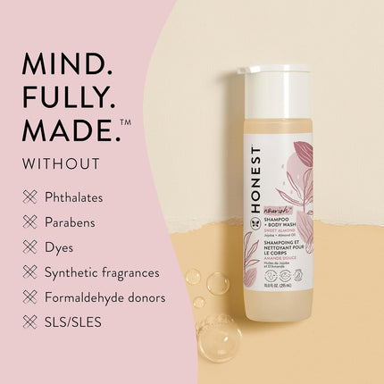 The Honest Company 2-in-1 Cleansing Shampoo Body Wash Gentle for Baby, Naturally Derived Tear-free Hypoallergenic Sweet Almond Nourish 10 fl oz