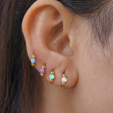 2 Pcs Small Cartilage Hoop Earrings for Women Men, 18G Opal Silver Earrings Hypoallergenic 316L Surgical Steel Hinge Huggie Hoop Earrings for Helix,Tragus,Conch,Rook,Earlobe Piercing Jewelry Nose Ring
