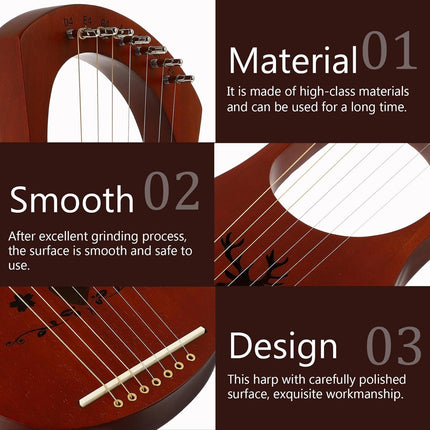 7-string Wooden Lyre Harp Vintage Reindeer Design Handheld Musical Instrument with Wood Body, Pentatonic Scale Suitable for Beginners and Music Enthusiasts