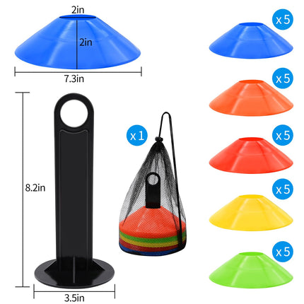 Conos de disco 25/50/100pcs, conos de agilidad para fútbol con bolsa de transporte y soporte