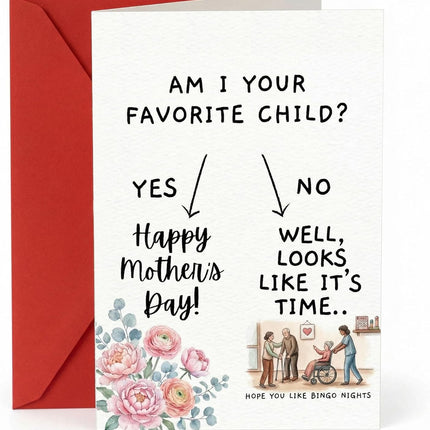 Funny Mothers Day Card for Mom, Happy Mothers Day Card, Cute Floral Humor Card, Birthday Card for Mom from Daughter Son, 5x7 Inch Premium Card with Envelope