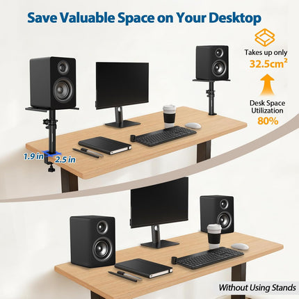 Set of 2 Desktop Clamp Speaker Stands Short Studio Monitor Stands Height Adjustable