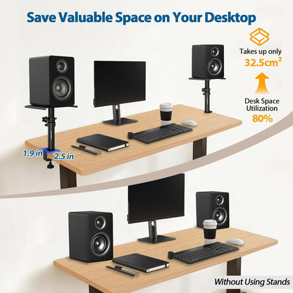 Set of 2 Desktop Clamp Speaker Stands Short Studio Monitor Stands Height Adjustable - photo 3