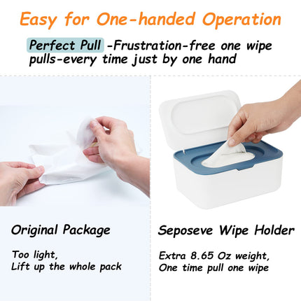2 Pack Wipes Dispenser, Wipe Holder for Baby & Adult, Seposeve Refillable Wipe Container, Keeps Wipes Fresh, One-Handed Operation. Non-Slip, Easy Open/Close Wipes Pouch Case(2 Blue)