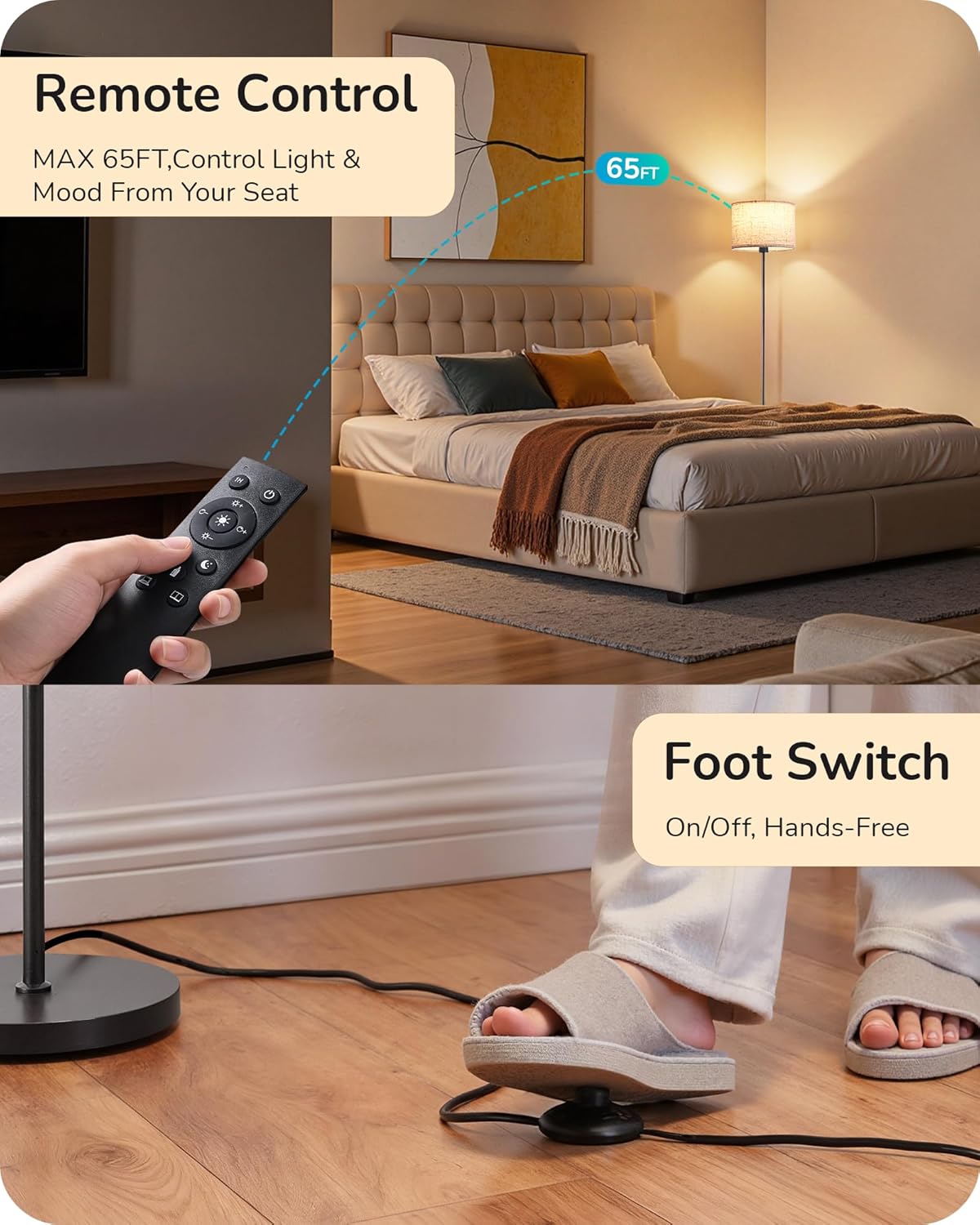 63.7 in. Modern Black Dimmable Floor Lamp with Remote and Foot Switch - photo 4