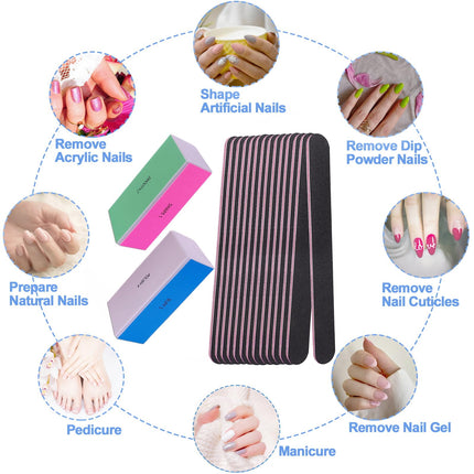 Set de lima y pulidor de uñas, kit 4 Way de pulidores brillantes, limas para uñas naturales, manicura, limado, pulido y cuidado, 100/120/240/600/3000 Grit