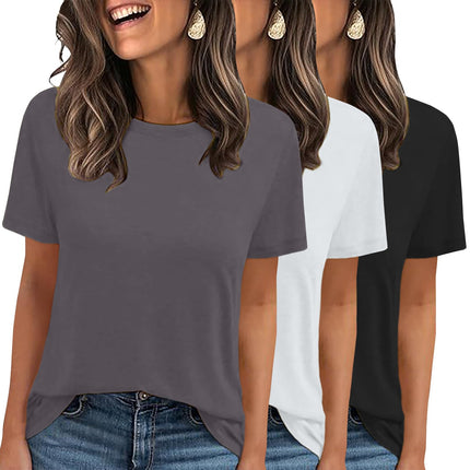 3 Pack Womens Basic T Shirts Summer Tops 2026 Short Sleeve Tees Comfy Casual Vacation Clothes