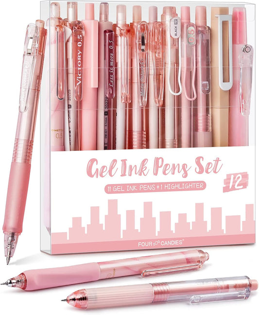 Rose Series Gel Pens Set of 12 with Black and Pink Ink