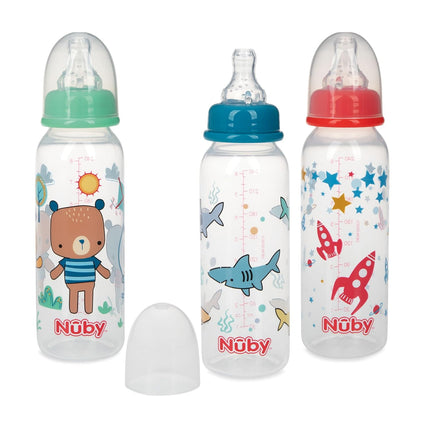Nuby Printed Non-Drip 8oz Bottle, 3 Pack, Boys