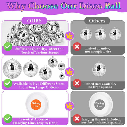 70 PCS Disco Ball, 5 Sizes Disco Ball Ornaments, 4/3.2/2.4/2/1.2 Inch Hanging Mirror Ball, Mini Disco Balls Cake Topper Disco Themed Party Wedding Christmas Tree Decor Holiday Party Supplies