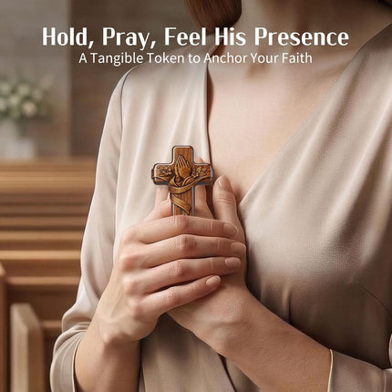 Pocket Prayer Cross, Christian Religious Gift for Women and Men, Acrylic Keepsake, Encouragement Faith Comfort Gift for Baptism, Sympathy, Church, Daily Carry (Brown)