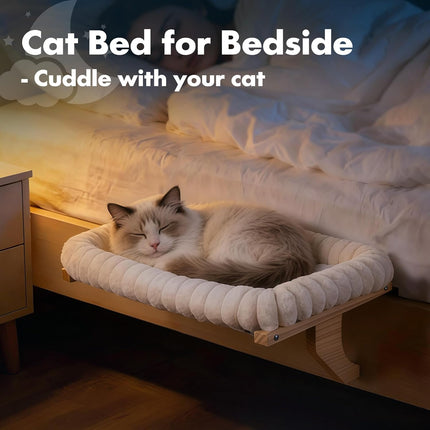Zoratoo Cloud-Cuddle Cat Perch for Window Sill with Bolster, Natural Wood & Metal Frame Cat Window Seat for Large Cats, Easy to Adjust Zipper Cushion Pet Bed for Windowsill (Large)