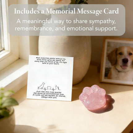 Pet Loss Sympathy Gift, Rose Quartz Paw Heart Crystal with Memorial Card, in Loving Memory Keepsake, Pocket Hug for Grief, Dog Cat Bereavement Comfort Gift for Pet Owners