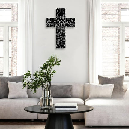Metal Cross Wall Decor - Rustic Farmhouse Decor Black Prayer Text Cross Wall Art Home Decor for Living Room, Bathroom, Bedroom, Dining Room, Office, Church (Black)