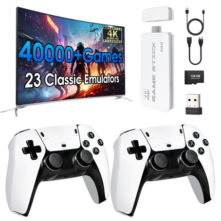 TEFELE 2026New Wireless Retro Game Console 23 Simulators and Over 40,000 Games Plug and Play 4K HD HDMI TV Game Stick 2.4G with Dual 2.4G Wireless Controllers(128G)