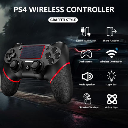 SZYUYU Wireless Controller for Ps4 Romote Compatible with Ps4/Slim/Pro/Windows PC, Controller for Ps4 with 3.5mm Audio Jack, Touch Pad,Six Axis Motion Control, Charging Cable(BLACK RED)