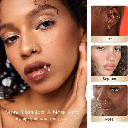 Titanium Horseshoe Nose Ring 20g 18g Gold Silver Double Gem Nose Rings Studs for Women Small Septum Rings 7mm 8mm Hypoallergenic Hoop Earrings Cartilage Helix Tragus Nostril Daith Piercing Jewelry