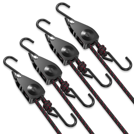 Ratchet Tie Down Straps, 1/4" Adjustable Rope Hangers 4 Pack, 12FT Tie-Down