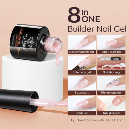 modelones Builder Nail Gel Polish Set, Base Colors Jelly Nude Pink Hard Strengthener Rubber Gel Polish 8-in-One Extension LED Nail Lamp Cured 6 Colors