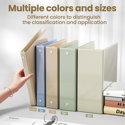 SUNEE 3 Ring Binder 1/2 Inch 4 Pack, Clear Half Inch View Binder Three Ring 0.5" PVC-Free (Fit 8.5x11 Inches) for School or Office Supplies, Neutral Aesthetic