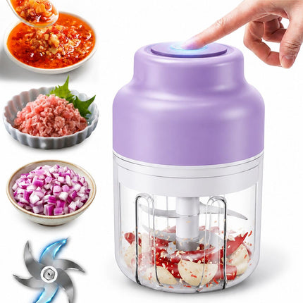 2026 Upgrade Electric Garlic Chopper Mini, 320 ml Small Garlic Chopper Mincer with 6 Stainless Steel Blades, Portable Rechargeable Cordless Chopper for Onion,Chili,Ginger,Nuts,Meat & Fruits (Blue)