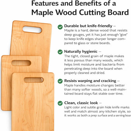 Handcrafted Maple Wood Cutting Board with Built-In Handle – Premium U.S.A. Made, Multiple Sizes – Thick Solid Maple, Chopping Block Perfect for Kitchen Prep or Personalized Engraved Gifts (Medium)