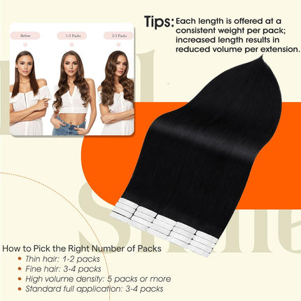 Full Shine Tape in Hair Extensions Human Hair 18Inch Remy Tape ins Human Hair Extensions Color 1 Jet Black Fashion Extension, Seamless Silky Straight Skin Weft 20Pcs 50G Add Length for Wedding