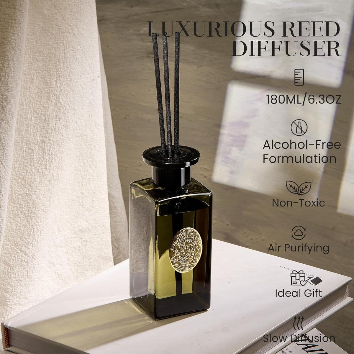6.3 oz Large Reed Diffuser Set | Bamboo Scent Oil Diffuser with Sticks | Hotel Collection Non-Toxic - photo 3