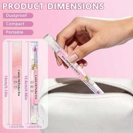 2-in-1 Ceramic Cuticle Pusher & Oil Pen, Cuticle Oil Pusher Pen - Cuticle Remover Nail Care Oil Pen for Dry & Damaged Nails, Moisturize Strengthen Brighten, ravel Size, 2 Packs