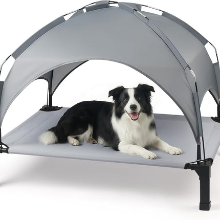 Heeyoo Elevated Dog Bed with Removable Canopy, Portable Dog Cot with Sun Protection Shade Tent, Raised Pet Cooling Cot Bed for Dogs, 42in
