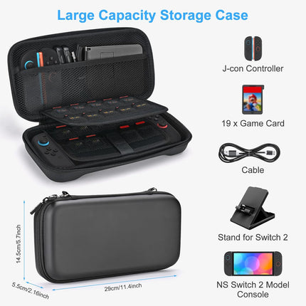 Younik Switch 2 Case Compatible with NS Switch 2 (2025), Carrying Case with 19 Game Card Slots, 4 in 1 Switch 2 Accessories Includes Shoulder Strap, Wrist Strap & Stickers (Black)