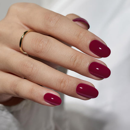 Press On Nails, uñas postizas ovaladas cortas rojo oscuro, 32Pcs kit completo