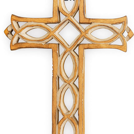 Thanksgivning Gifts Wooden Wall Cross Plaque with Hand Carvings | Religious Altar Home & Living Room Decor | Whitewash Wood Wall Cross 12 x 8 Inch
